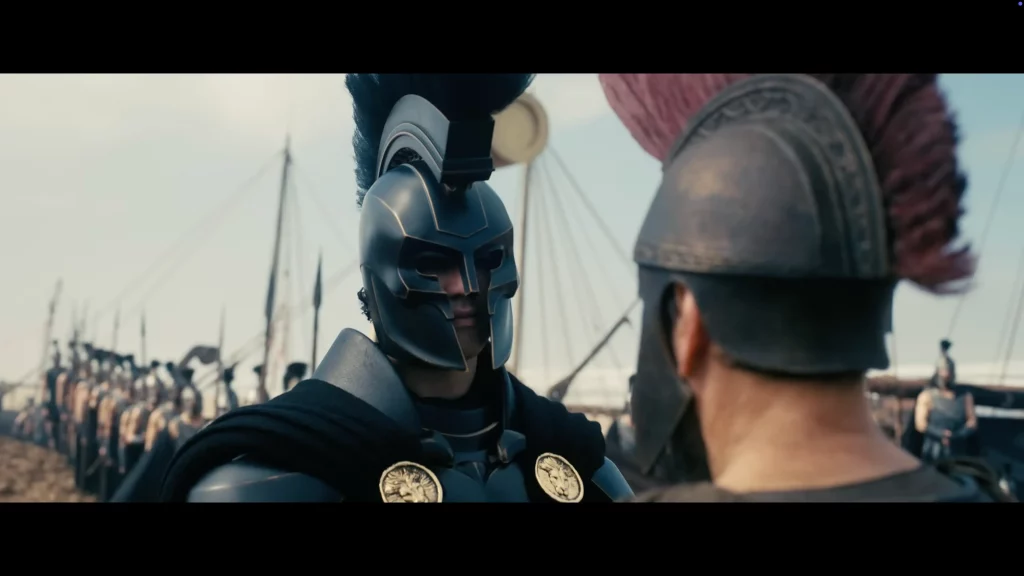 Guerrero con armadura clásica en el tráiler de The Odyssey de Christopher Nolan, evocando el regreso del mito y la épica al cine contemporáneo.